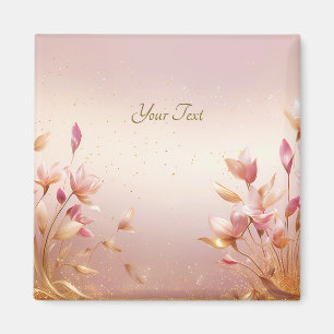 Roze Gouden Bloemen Magneet