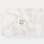 Roze gouden bloemen marmer Monogram Weddenschap Gastenboek (Achterkant)