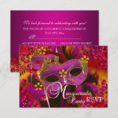 Roze Gouden Bloemen Masquerade Party RSVP (Voorkant / Achterkant)