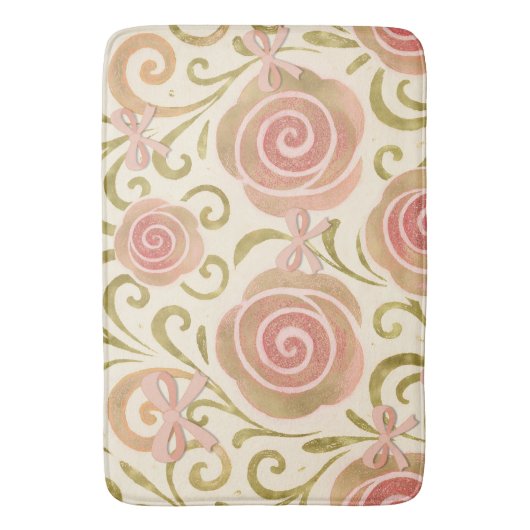 Roze & Gouden Bloemen met Bogen Princess Rozen Badmat (Voorkant Verticaal)