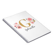 Roze gouden bloemen monogram letter G Notitieboek (Rechterzijde)