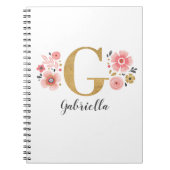 Roze gouden bloemen monogram letter G Notitieboek (Voorkant)