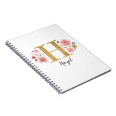 Roze gouden bloemen monogram letter H Notitieboek (Rechterzijde)
