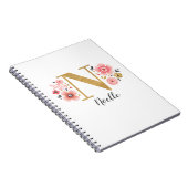 Roze gouden bloemen monogram letter N Notitieboek (Rechterzijde)