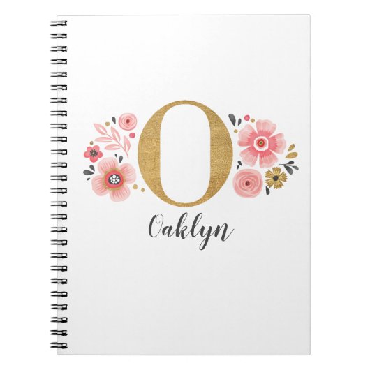 Roze gouden bloemen monogram letter O Notitieboek (Voorkant)