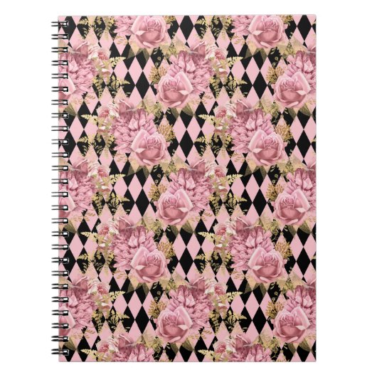 Roze Gouden Bloemen Notebook Notitieboek (Voorkant)