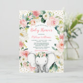 Roze Gouden Bloemen Olifant Meisje Baby shower Kaart (Staand voorkant)