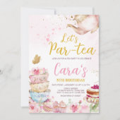 Roze Gouden Bloemen Par-Tea Verjaardagsfeest Kaart (Voorkant)