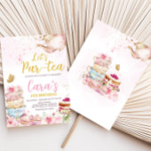 Roze Gouden Bloemen Par-Tea Verjaardagsfeest Kaart