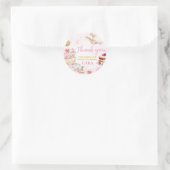 Roze Gouden Bloemen Par-Tea Verjaardagsfeest Ronde Sticker (Tas)