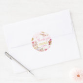 Roze Gouden Bloemen Par-Tea Verjaardagsfeest Ronde Sticker (Envelop)