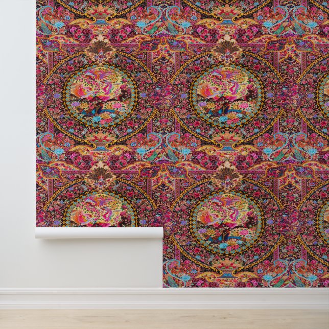 Roze gouden bloemen perzische schil en stok behang (Applicatie)