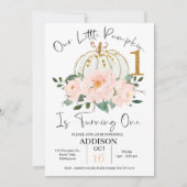 Roze Gouden Bloemen Pompoen 1e verjaardag Uitnodig Kaart (Voorkant)