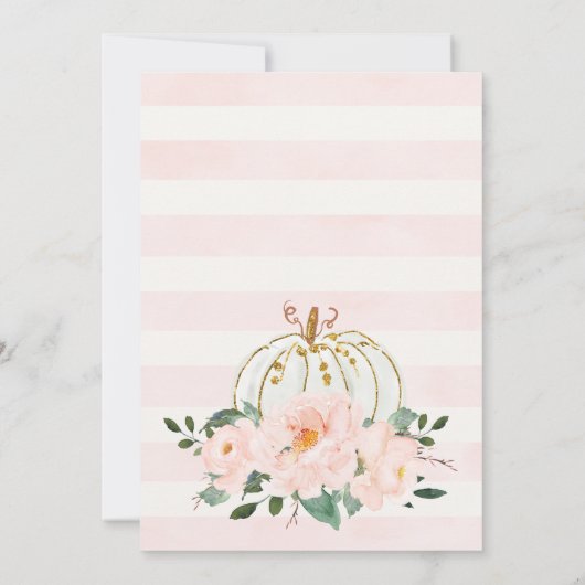 Roze Gouden Bloemen Pompoen 1e verjaardag Uitnodig Kaart (Achterkant)