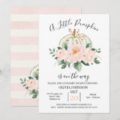 Roze Gouden Bloemen Pompoen Baby shower Uitnodigin Kaart (Voorkant / Achterkant)