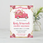 Roze Gouden Bloemen Pompoen Truck Herfst Sweet 16 Kaart (Staand voorkant)