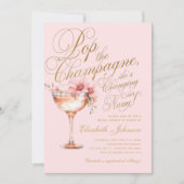 Roze Gouden Bloemen Pop de Champagne Vrijgezellenf Kaart (Voorkant)