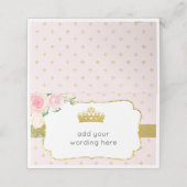 Roze & Gouden Bloemen Prinses Kroon Plaatskaartje (Buitenkant ongevouwen)