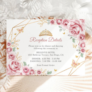 Roze Gouden Bloemen Quinceanera Details Informatiekaartje