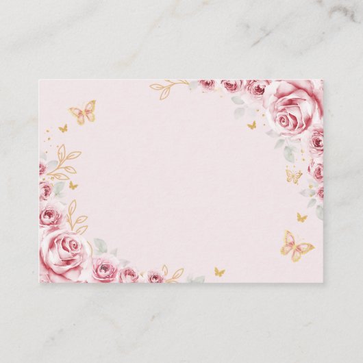Roze Gouden Bloemen Quinceanera Details Informatiekaartje (Achterkant)