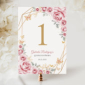 Roze Gouden Bloemen Quinceanera Kaart