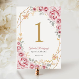 Roze Gouden Bloemen Quinceanera Kaart