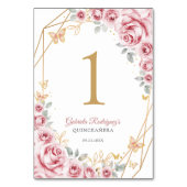 Roze Gouden Bloemen Quinceanera Kaart (Voorkant)