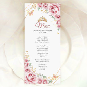 Roze Gouden Bloemen Quinceanera Menu