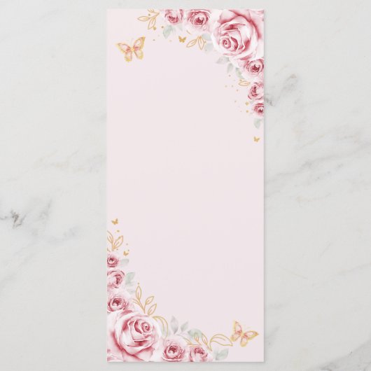 Roze Gouden Bloemen Quinceanera Menu (Achterkant)