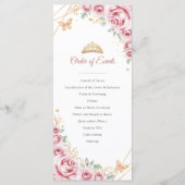 Roze Gouden Bloemen Quinceanera Orde van Evenement Programmakaart (Achterkant)