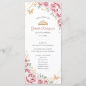 Roze Gouden Bloemen Quinceanera Orde van Evenement Programmakaart (Voorkant)