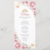 Roze Gouden Bloemen Quinceanera Programma Menu (Voorkant)