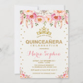 Roze Gouden Bloemen Quinceañera Vrouwelijke Dreamc Kaart (Voorkant)