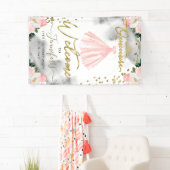 Roze Gouden Bloemen Quinceanera Welkomstbord Spandoek (Insitu)