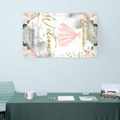 Roze Gouden Bloemen Quinceanera Welkomstbord Spandoek (Beurs)