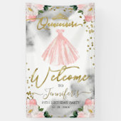 Roze Gouden Bloemen Quinceanera Welkomstbord Spandoek (Verticaal)