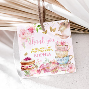 Roze Gouden Bloemen Thee Par-Tea Verjaardag Party Bedankjes Labels