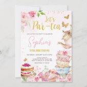 Roze Gouden Bloemen Thee Par-Tea Verjaardagsfeest Kaart (Voorkant)