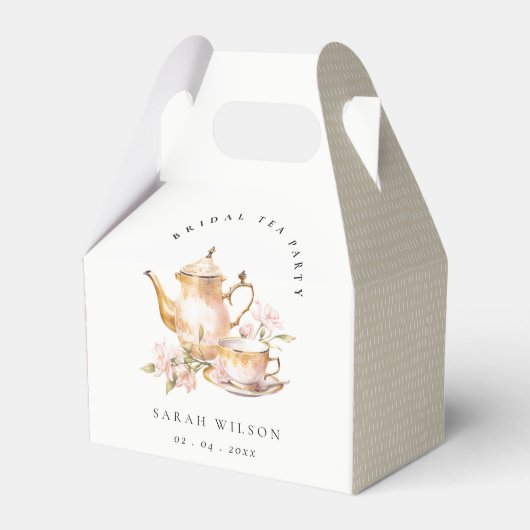 Roze Gouden Bloemen Theeset Vrijgezellenfeest Tea  Bedankdoosjes (Voorkant Zijde)