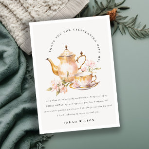 Roze Gouden Bloemen Theeset Vrijgezellenfeest Tea  Bedankkaart