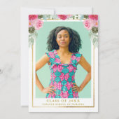 Roze Gouden Bloemen Verpleegschool Foto Afstuderen Kaart (Achterkant)