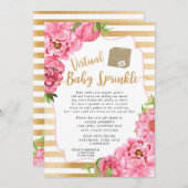 Roze Gouden Bloemen Virtual Baby Sprinkle Kaart (Voorkant / Achterkant)