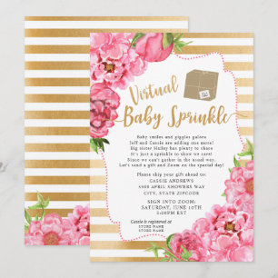 Roze Gouden Bloemen Virtual Baby Sprinkle Kaart