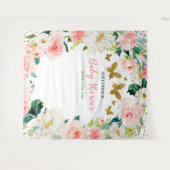 Roze Gouden Bloemen Vlinder Baby shower Achtergron Wandkleed (Voorkant (horizontaal))