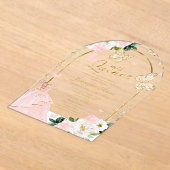 Roze Gouden Bloemen Vlinder Quinceañera Acryl Uitnodigingen (Laagn)