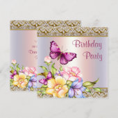 Roze Gouden Bloemen Vlinder Vrouwen Verjaardagsfee Kaart (Voorkant / Achterkant)