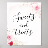 Roze Gouden Bloemen Vrijgezellenfeest Dessert Sign Poster (Voorkant)