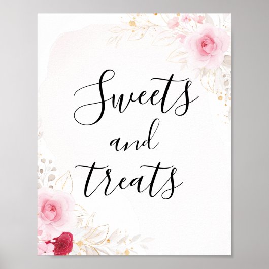 Roze Gouden Bloemen Vrijgezellenfeest Dessert Sign Poster (Voorkant)