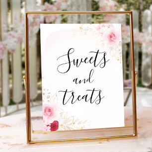 Roze Gouden Bloemen Vrijgezellenfeest Dessert Sign Poster
