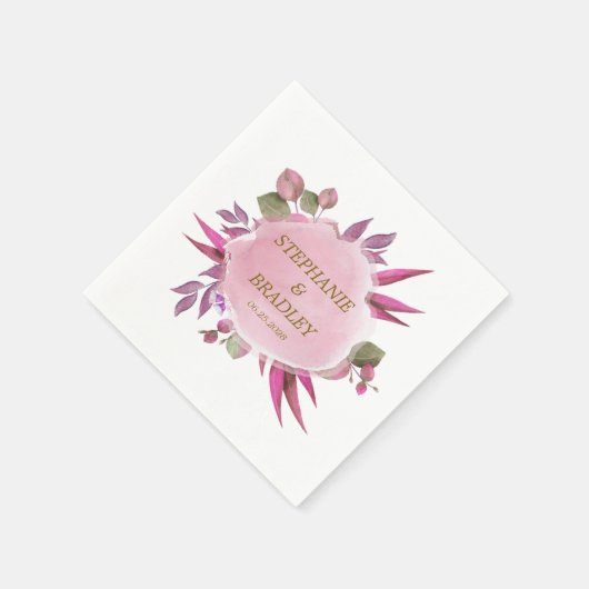 Roze Gouden Bloemen Waterverf Modern Elegant Huwel Servet (Hoek)